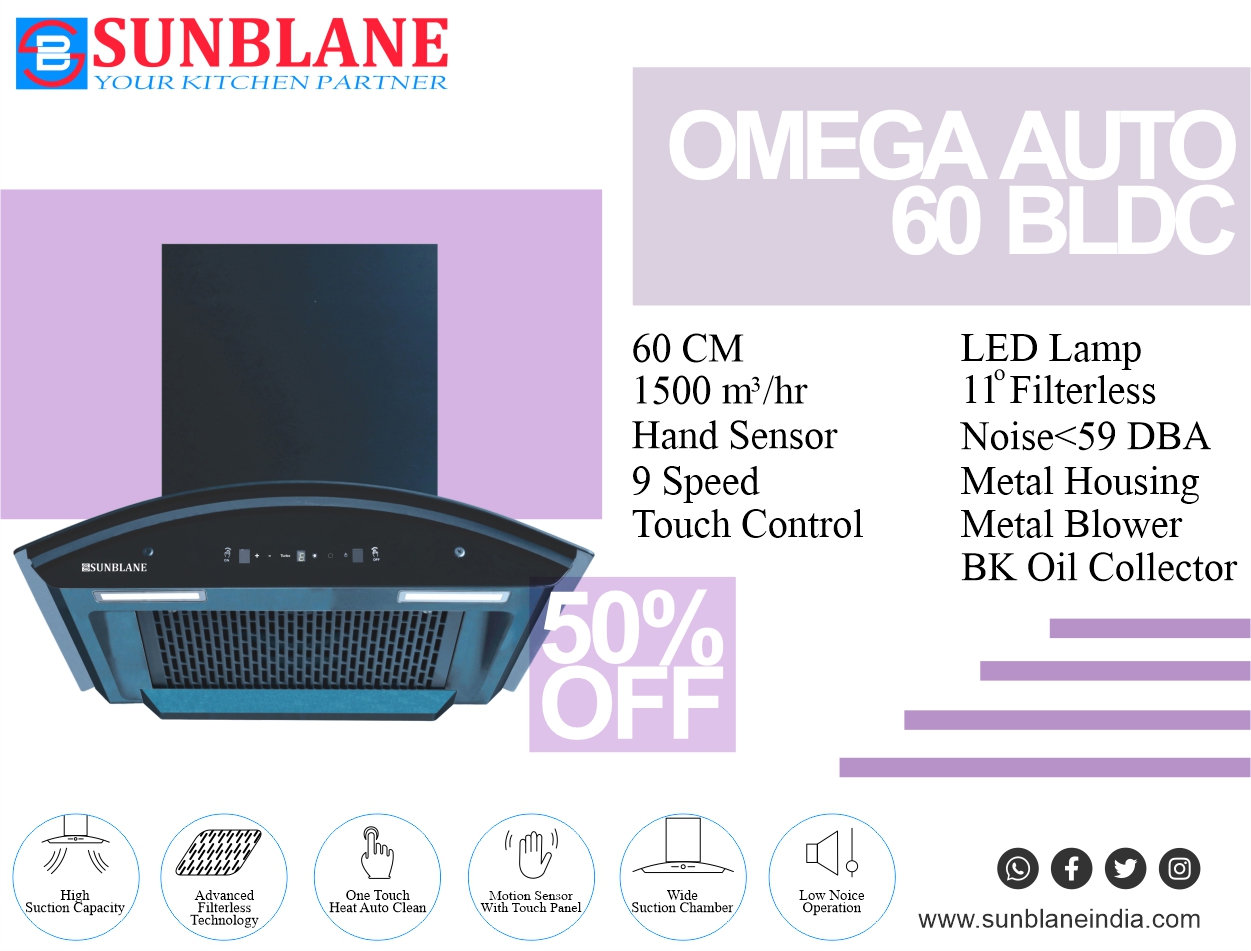 Sunblane appliances kitchen chimney moduler kitchen chimney omega auto 60 bldc